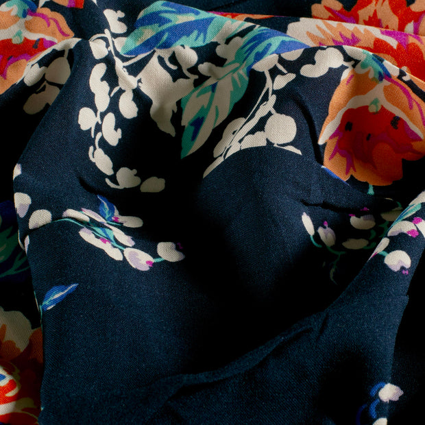 Bamboo Poplin fabric Flowers Navy