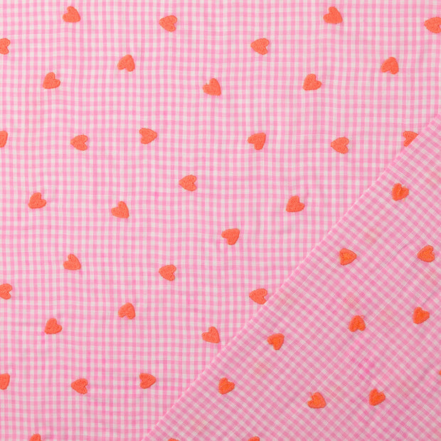 Cotton Poplin fabric Pink embroidered 