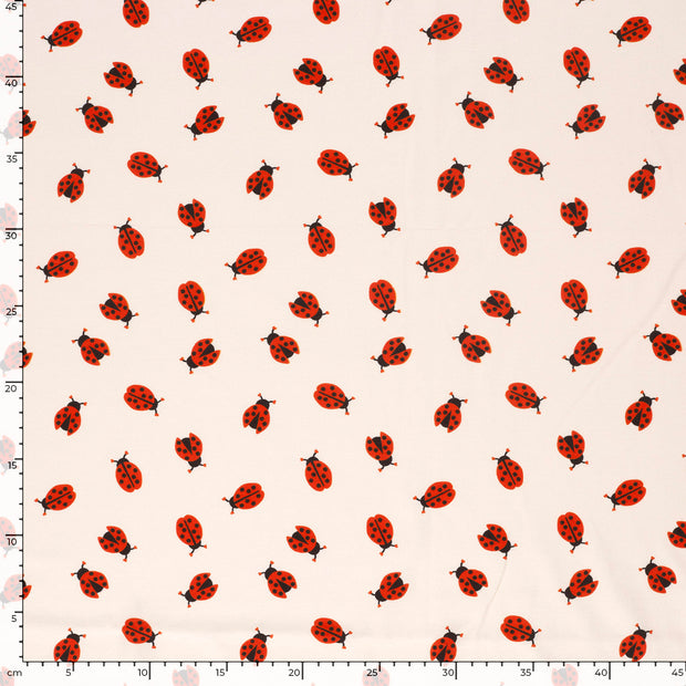 Jersey fabric Ladybugs Off White