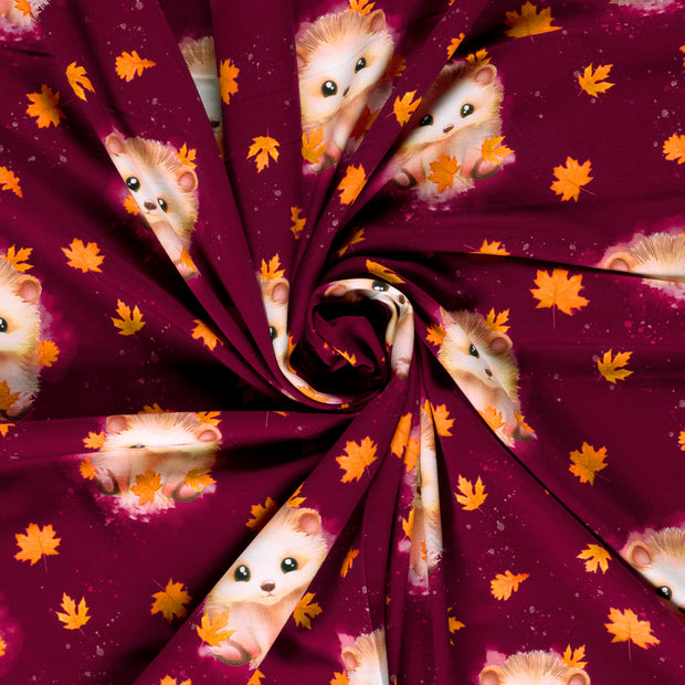 French Terry fabric Wine red digital printed 