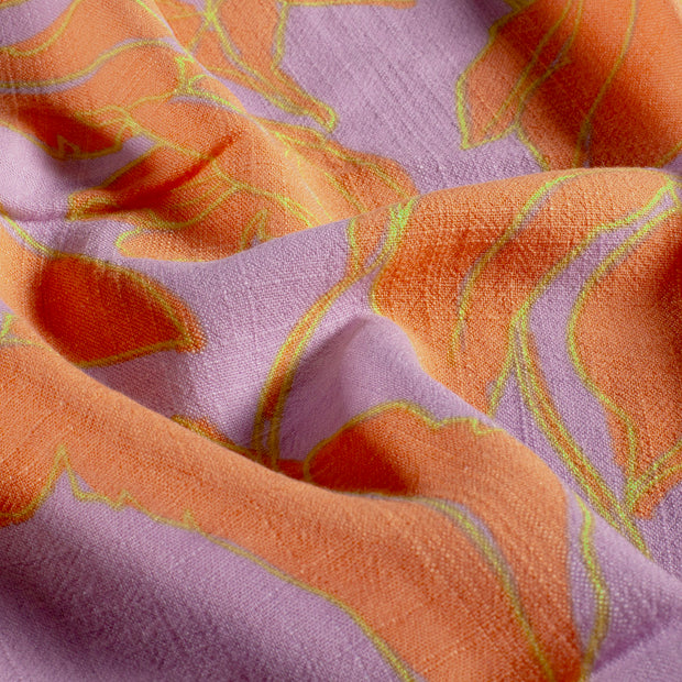Woven Viscose Linen fabric Flowers Lila
