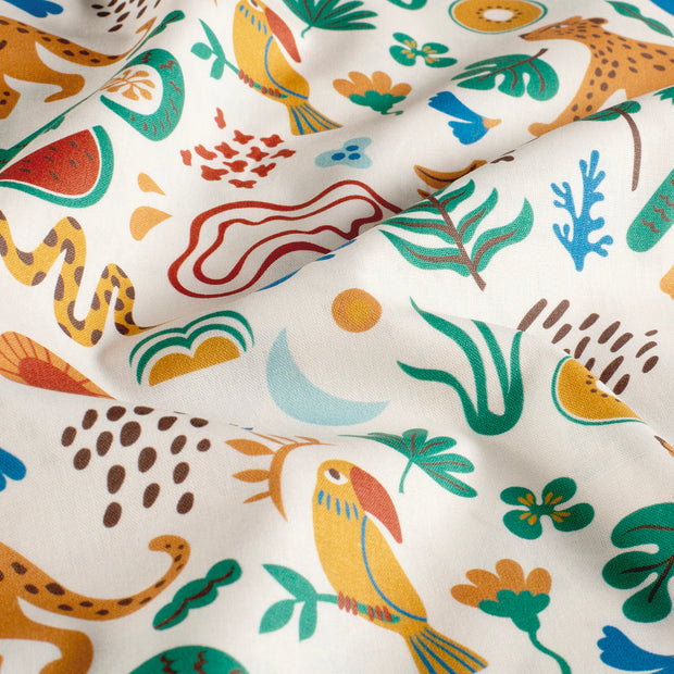 Cotton Poplin fabric Animals Off White