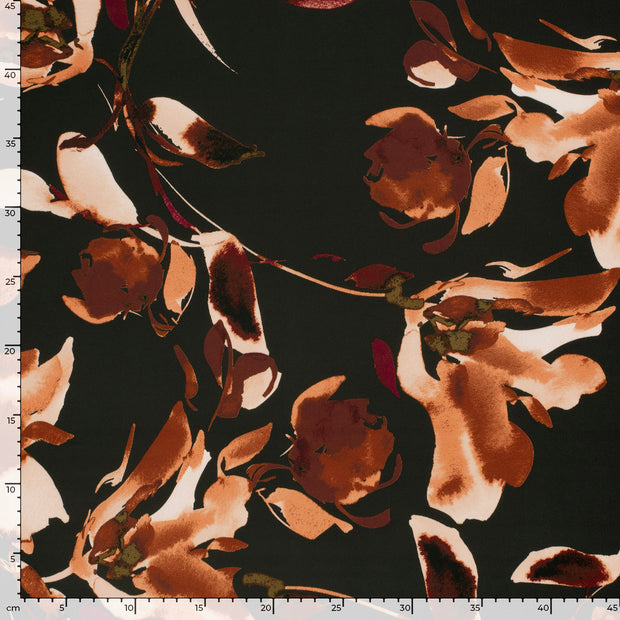 Satin Duchesse fabric Flowers Dark Grey