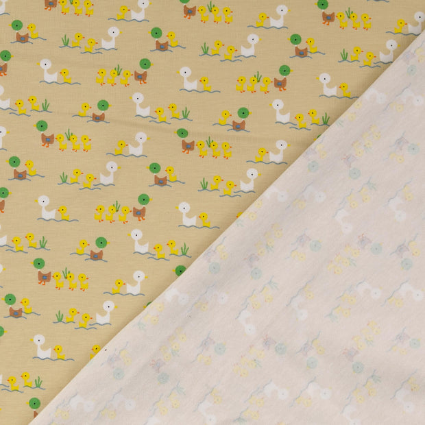 Cotton Jersey fabric Beige printed 