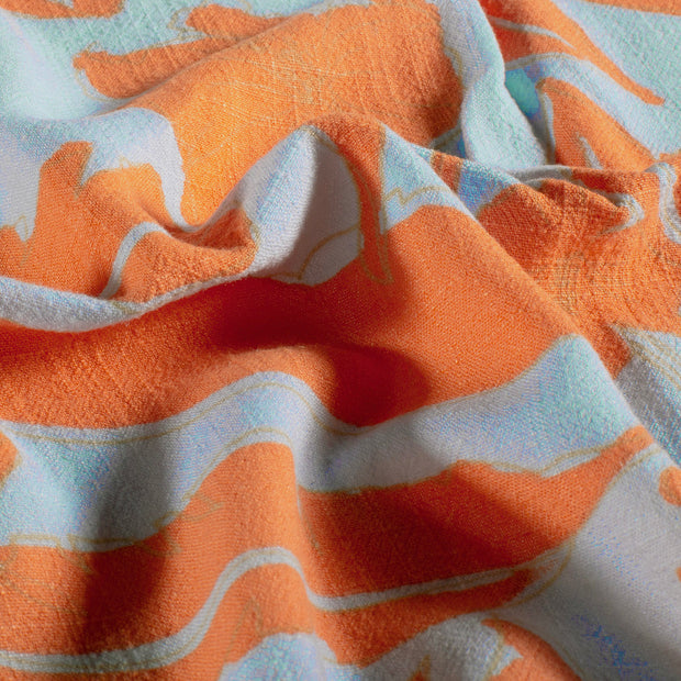 Woven Viscose Linen fabric Flowers Light Blue