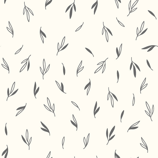 Jersey fabric Leaves Off White