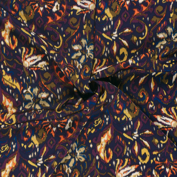 Satin Duchesse fabric Navy printed 
