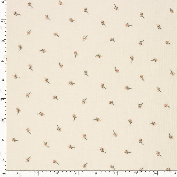 Muslin fabric Flowers Off White