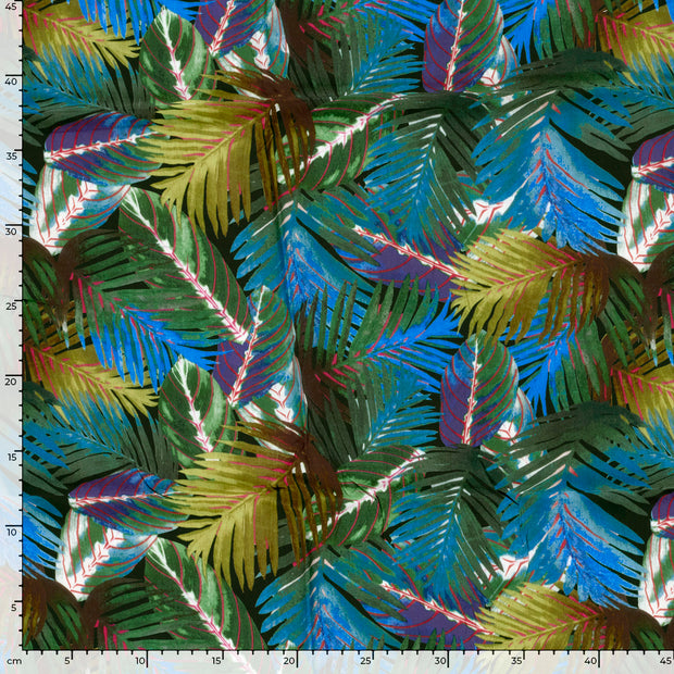 Viscose Poplin fabric Leaves Petrol