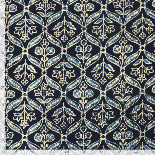 Voile fabric Flowers Indigo