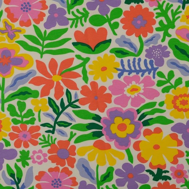 Jersey fabric Flowers White