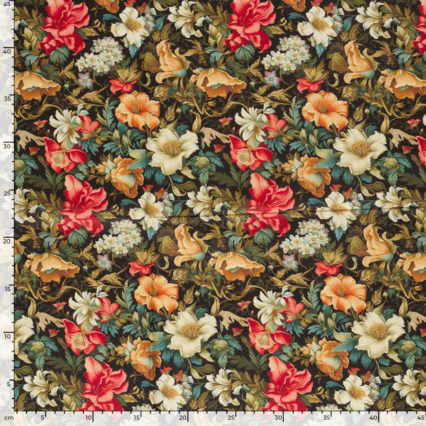 Panama fabric Flowers Black