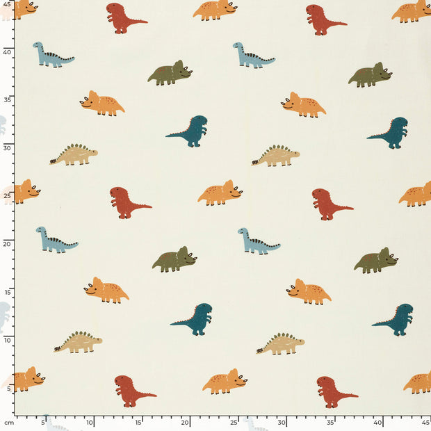 Cotton Poplin fabric Dinosaurs Off White