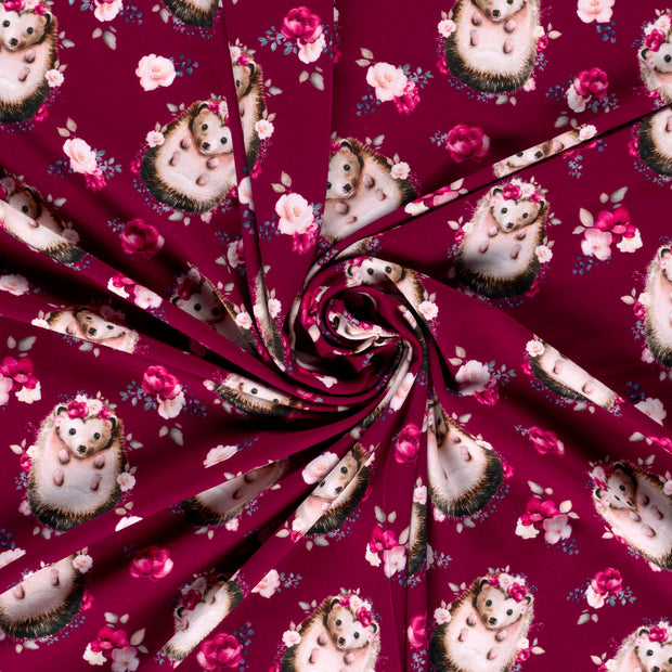 French Terry fabric Wine red digital printed 