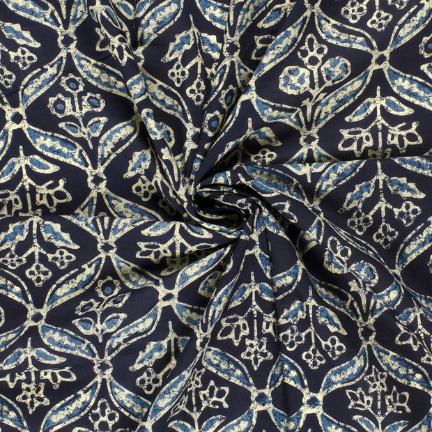 Voile fabric Indigo printed 