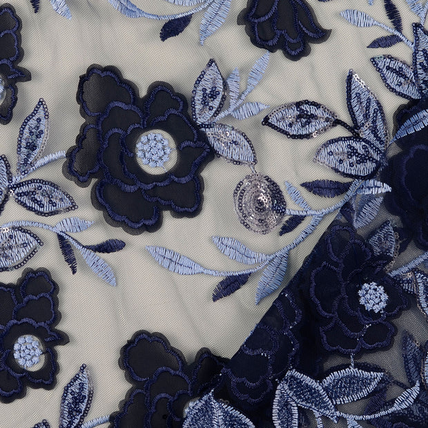 Tulle fabric Light Blue embroidered 