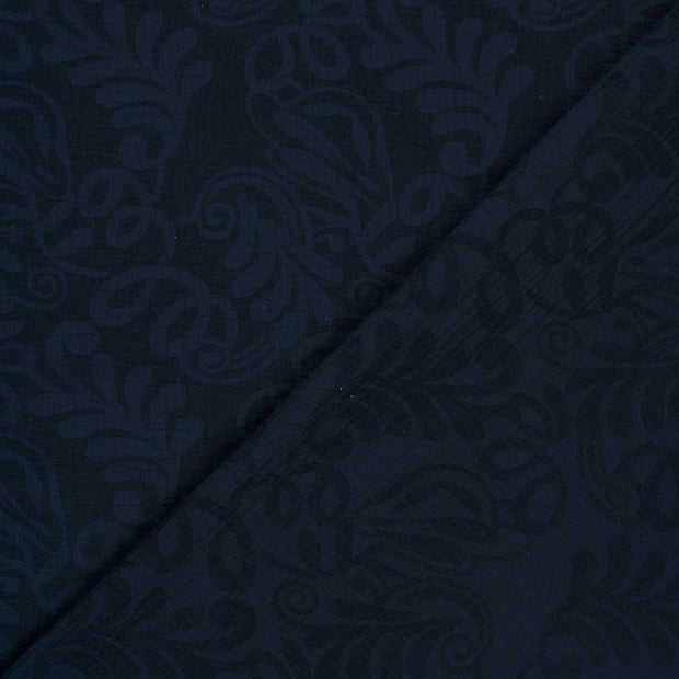 Woven Cotton Linen fabric Leaves embroidered 