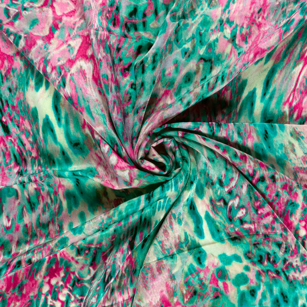 Satin Velvet fabric Fuchsia printed 