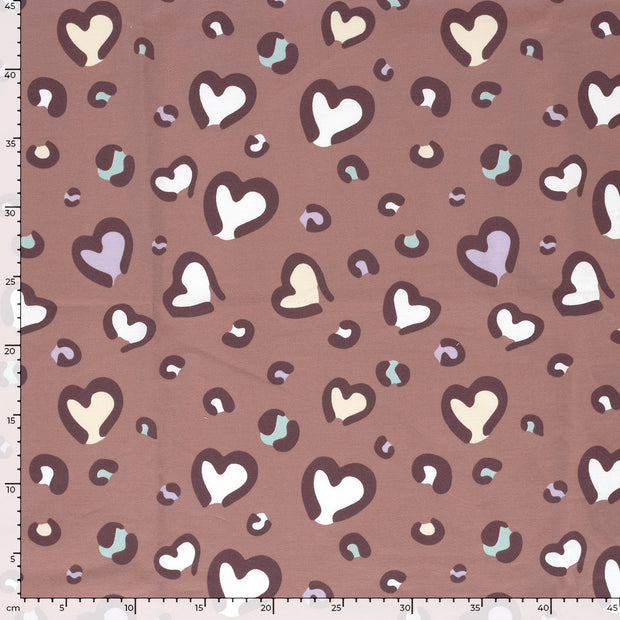 French Terry fabric Hearts Mauve