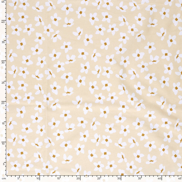 French Terry fabric Flowers Beige
