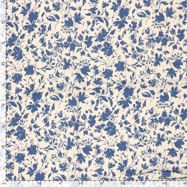 Bamboo Poplin fabric Flowers Indigo