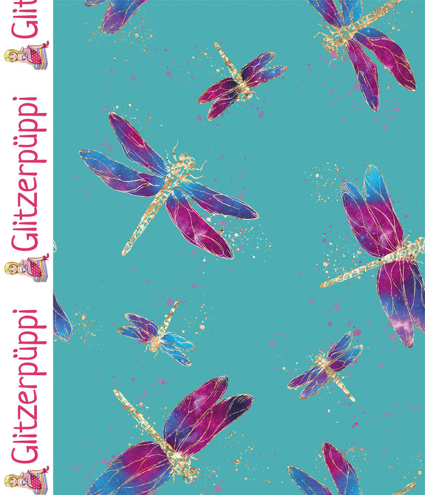 Jogging fabric Dragonflies Dark Mint