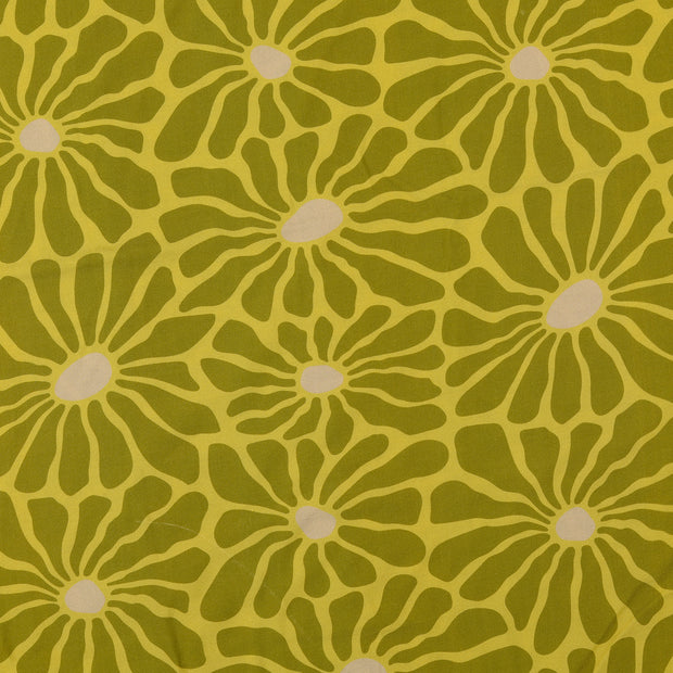 Viscose Poplin fabric Flowers Olive Green