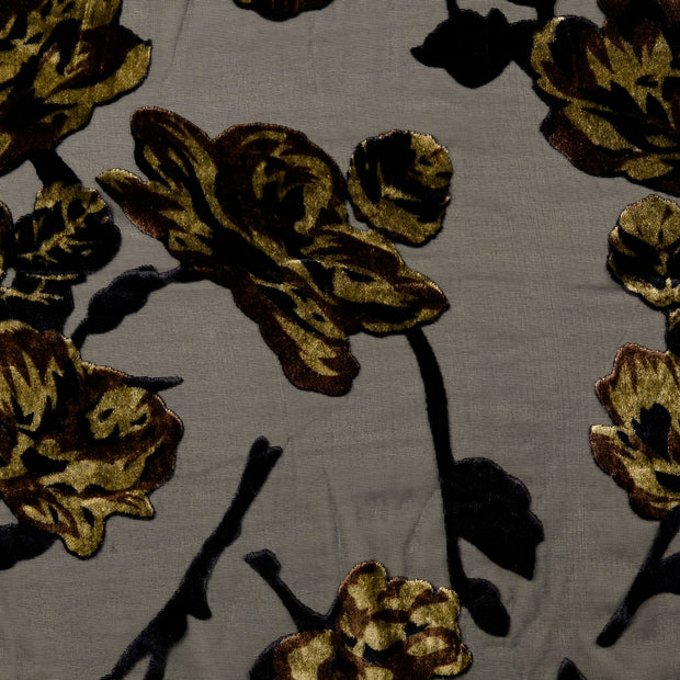 Velours stof Bloemen Olijf Groen