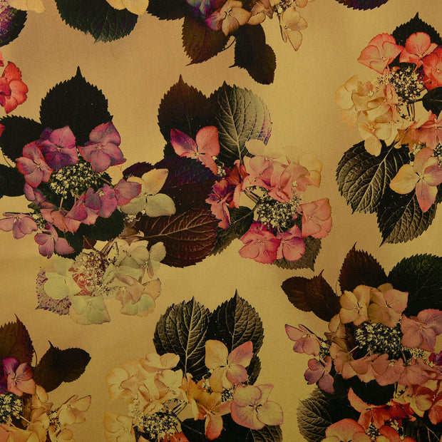 Viscose Satin fabric Flowers Beige