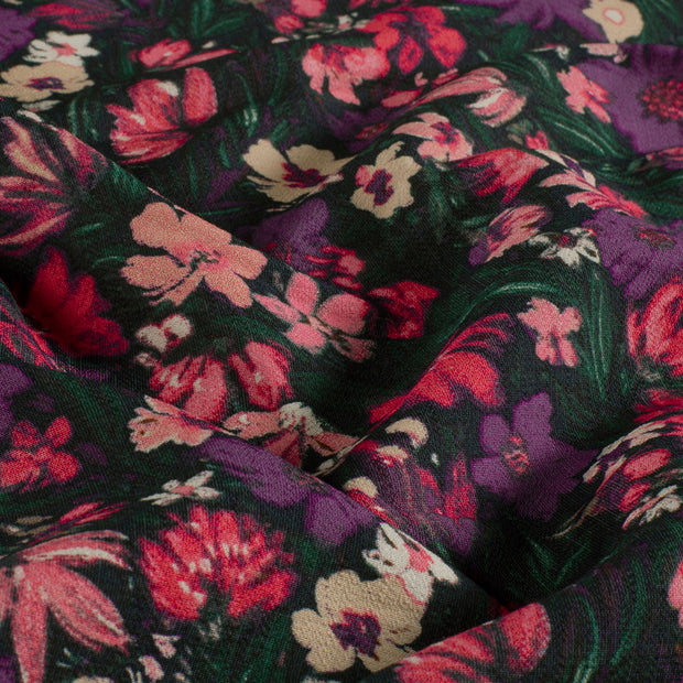 Viscose Nylon Ottoman fabric Flowers Fuchsia