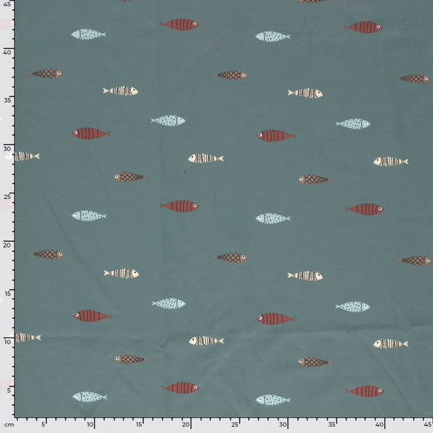 Jersey fabric Fish Indigo