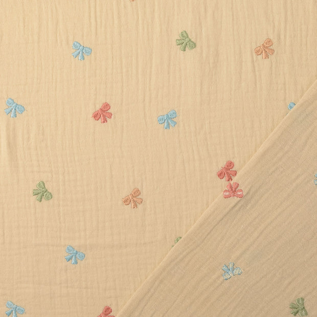 Muslin fabric Beige embroidered 
