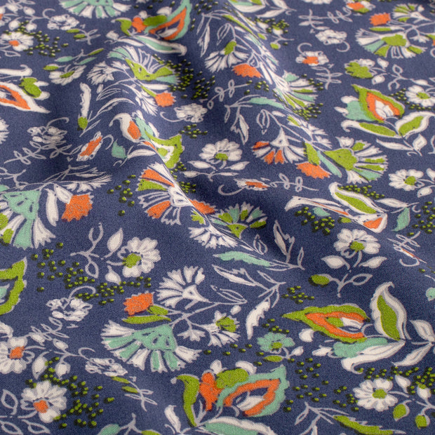 Viscose Poplin stof Bloemen Kobalt
