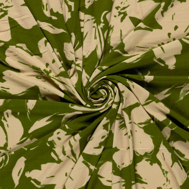 Viscose Vortex Jersey fabric Khaki Green digital printed 
