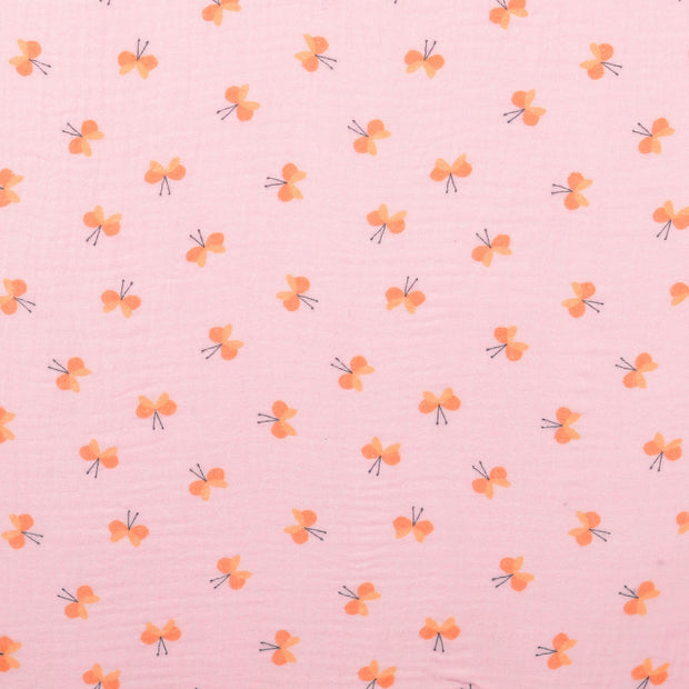 Muslin fabric Butterflies Light Pink
