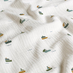 Muslin dyed and printed Sailboats Off White