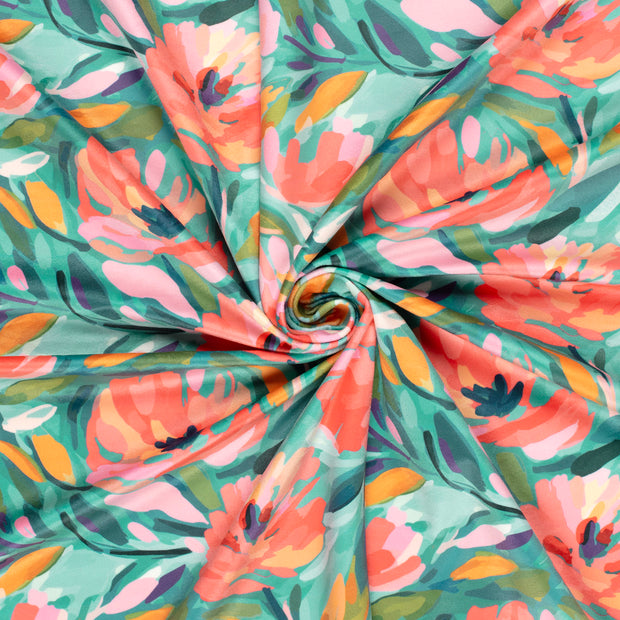 Velvet fabric Petrol digital printed 