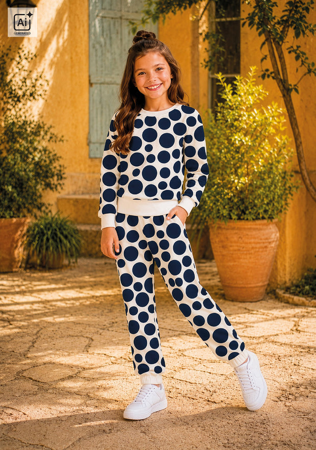 French Terry fabric Dots Navy