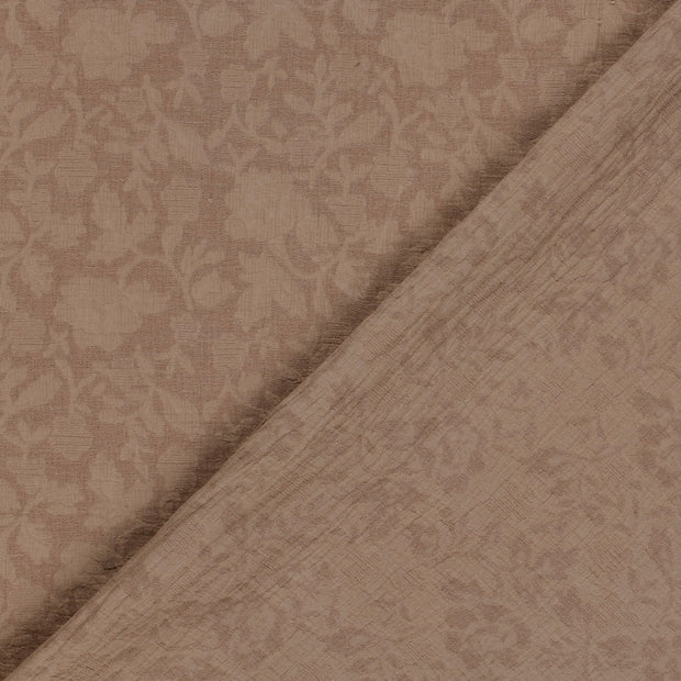 Woven Cotton Linen fabric Leaves embroidered 