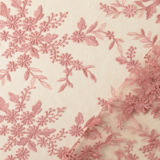 Lace fabric Old Pink embroidered with border 