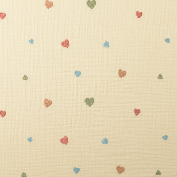Muslin fabric Hearts Off White