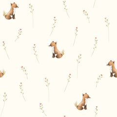 Cotton Jersey GOTS organic digital printed Foxes Off White