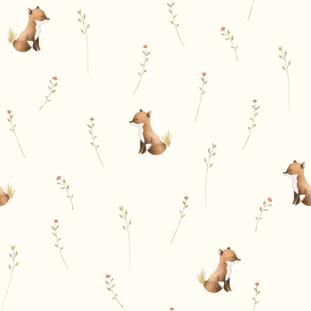Cotton Jersey GOTS organic fabric Foxes Off White