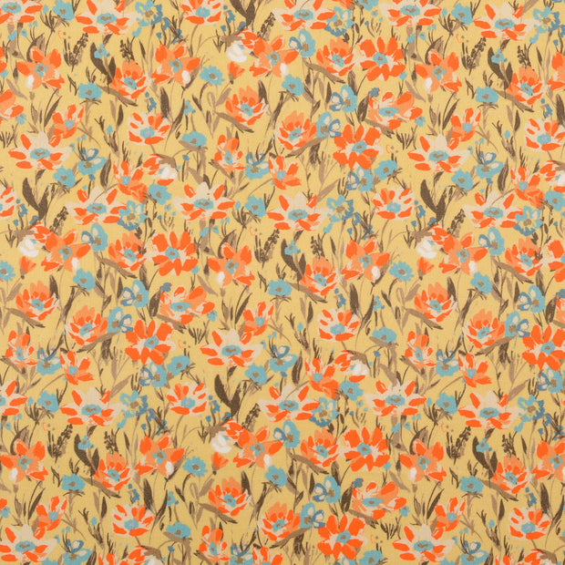 Cretonne fabric Flowers Beige