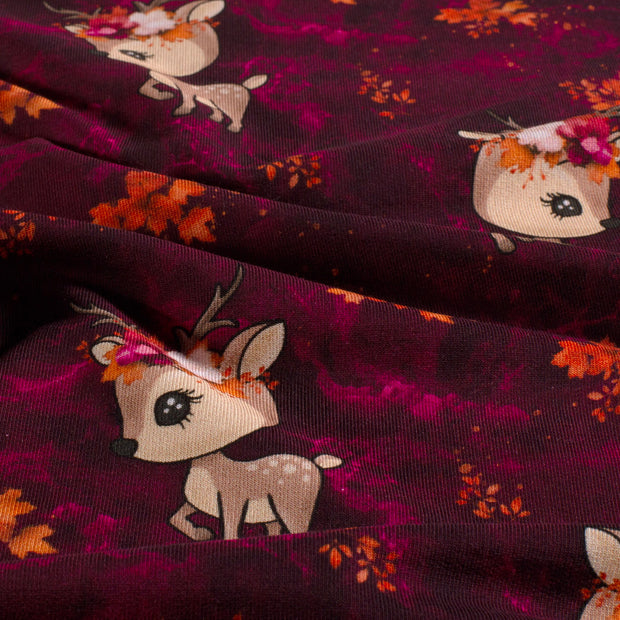 French Terry fabric Deer Wine red