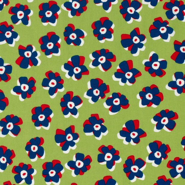 Cotton Satin fabric Flowers Lime Green