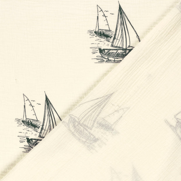 Muslin fabric Sailboats printed 