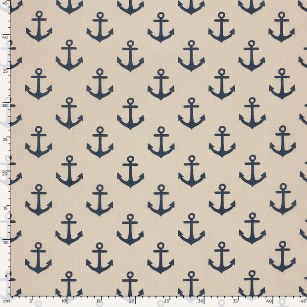 Cotton Poplin fabric Anchors Beige