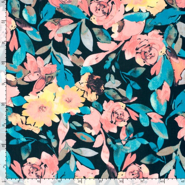 Linen Look fabric Flowers Navy