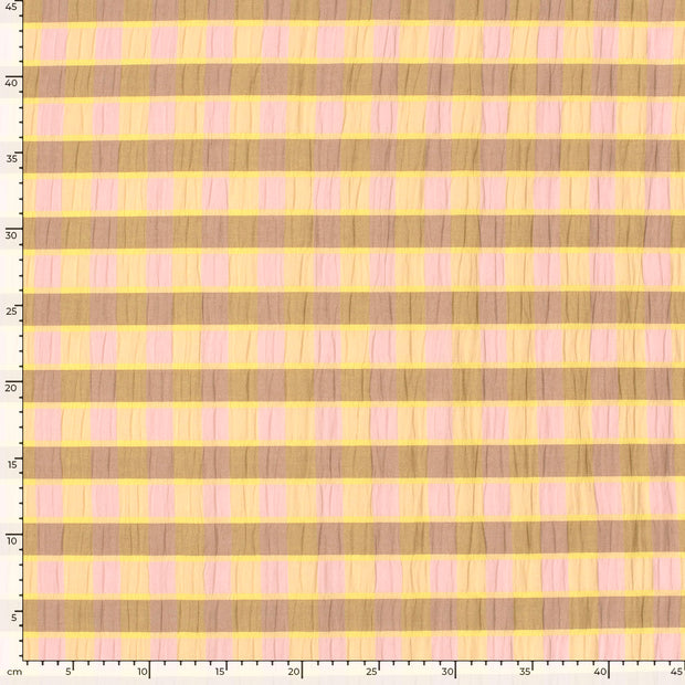 Seersucker fabric Checks Light Pink